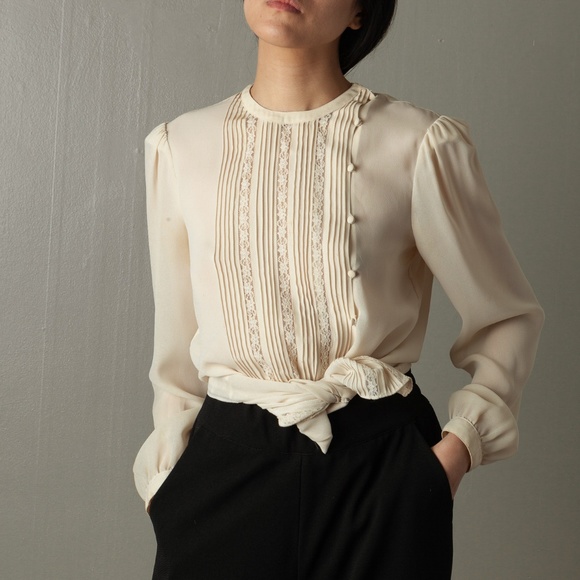 Vintage Ivory romantic blouse long sleeve top - Picture 3 of 5